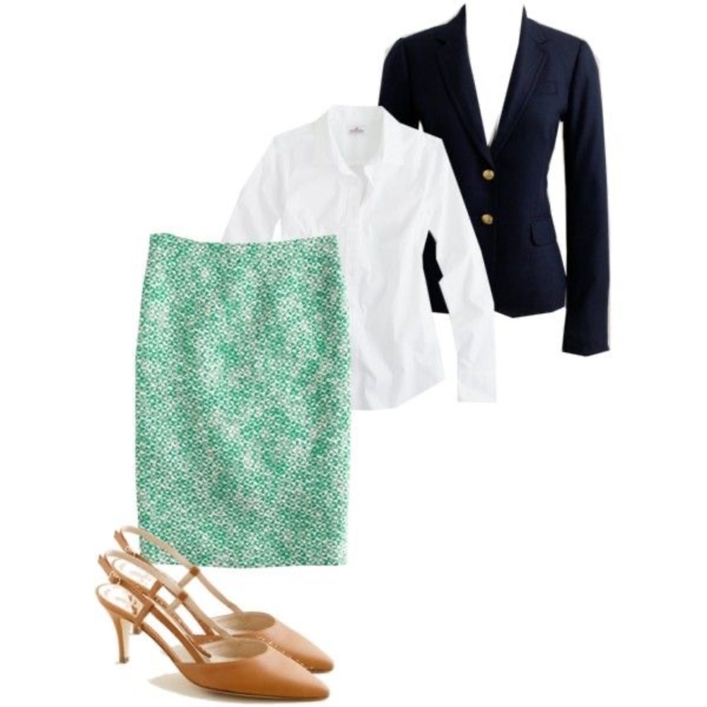 J. Crew | Green & White Pattern No. 2 Pencil Skirt